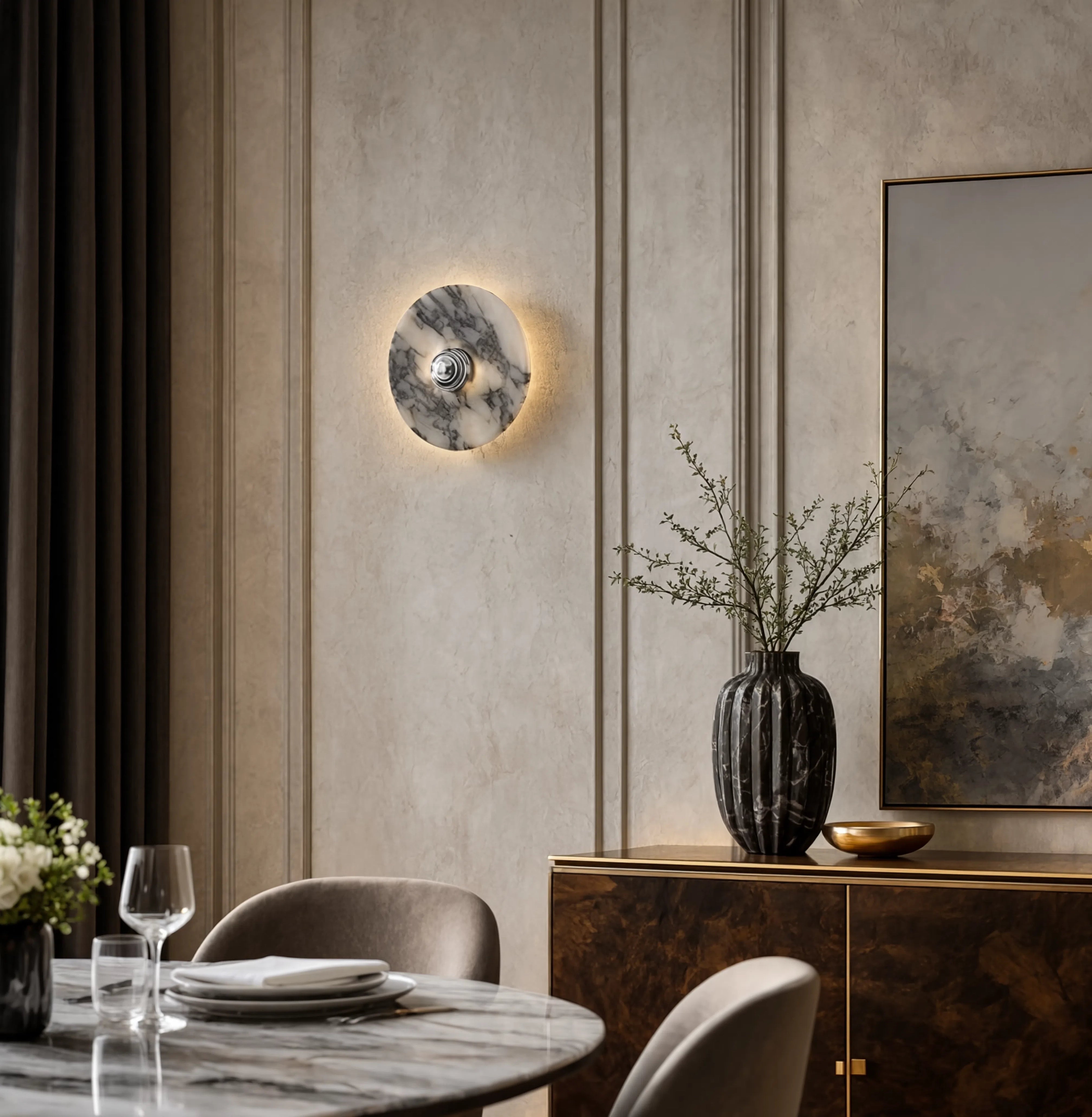 AGATHE | Applique murale ronde en marbre blanc et noir
