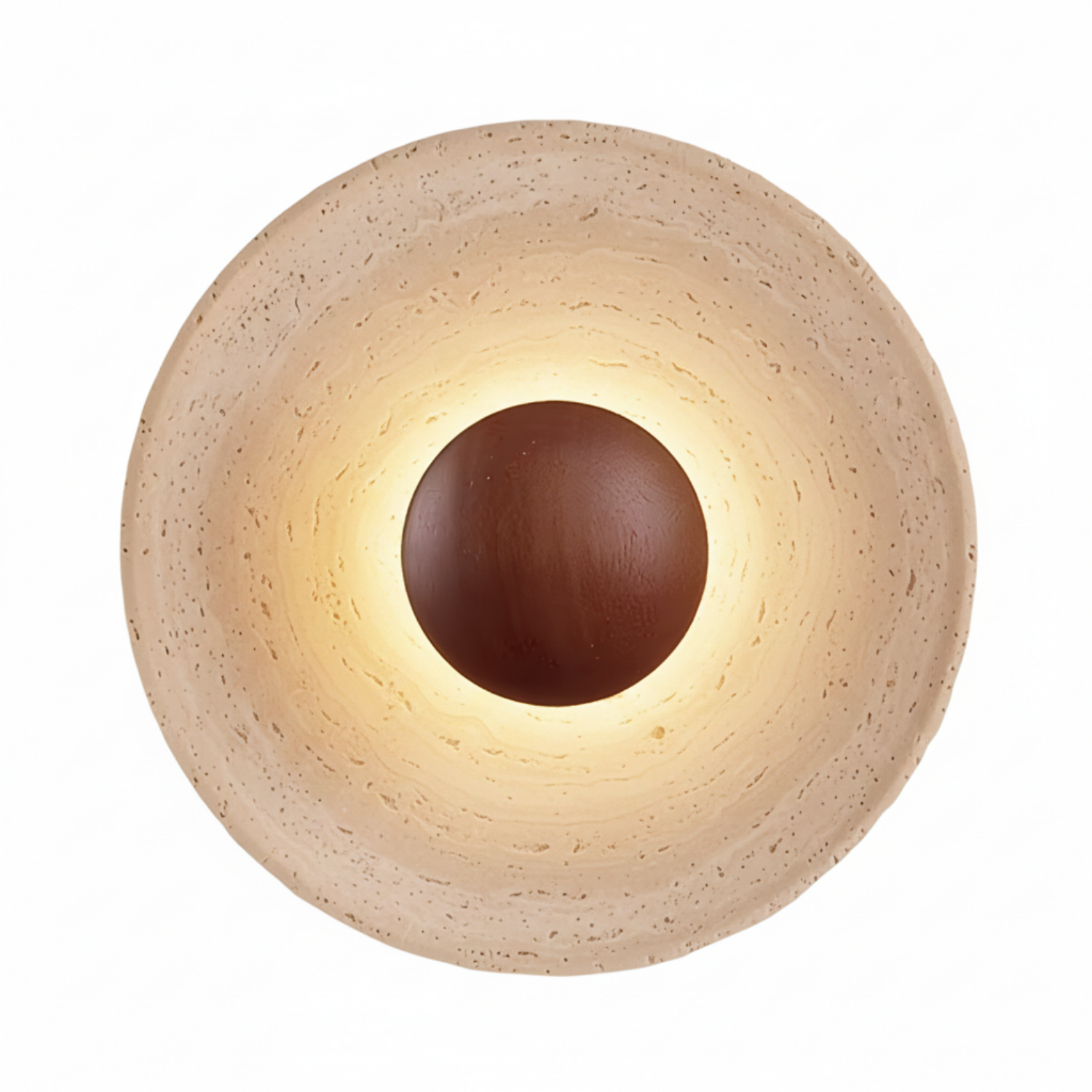 Applique murale ronde en pierre de travertin naturel et bois | Colette