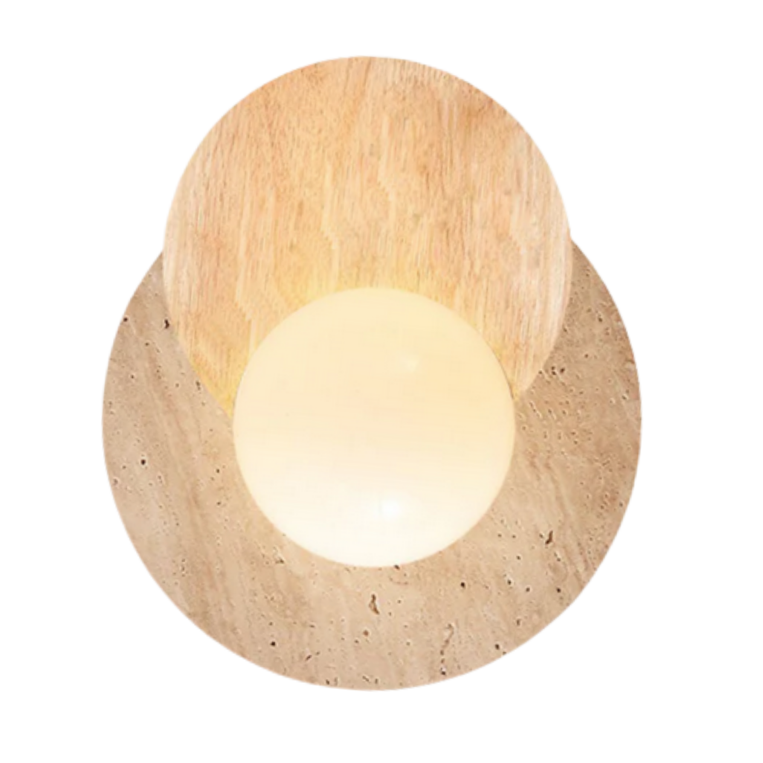 Applique murale éclipse en pierre de travertin naturel et bois | Simone
