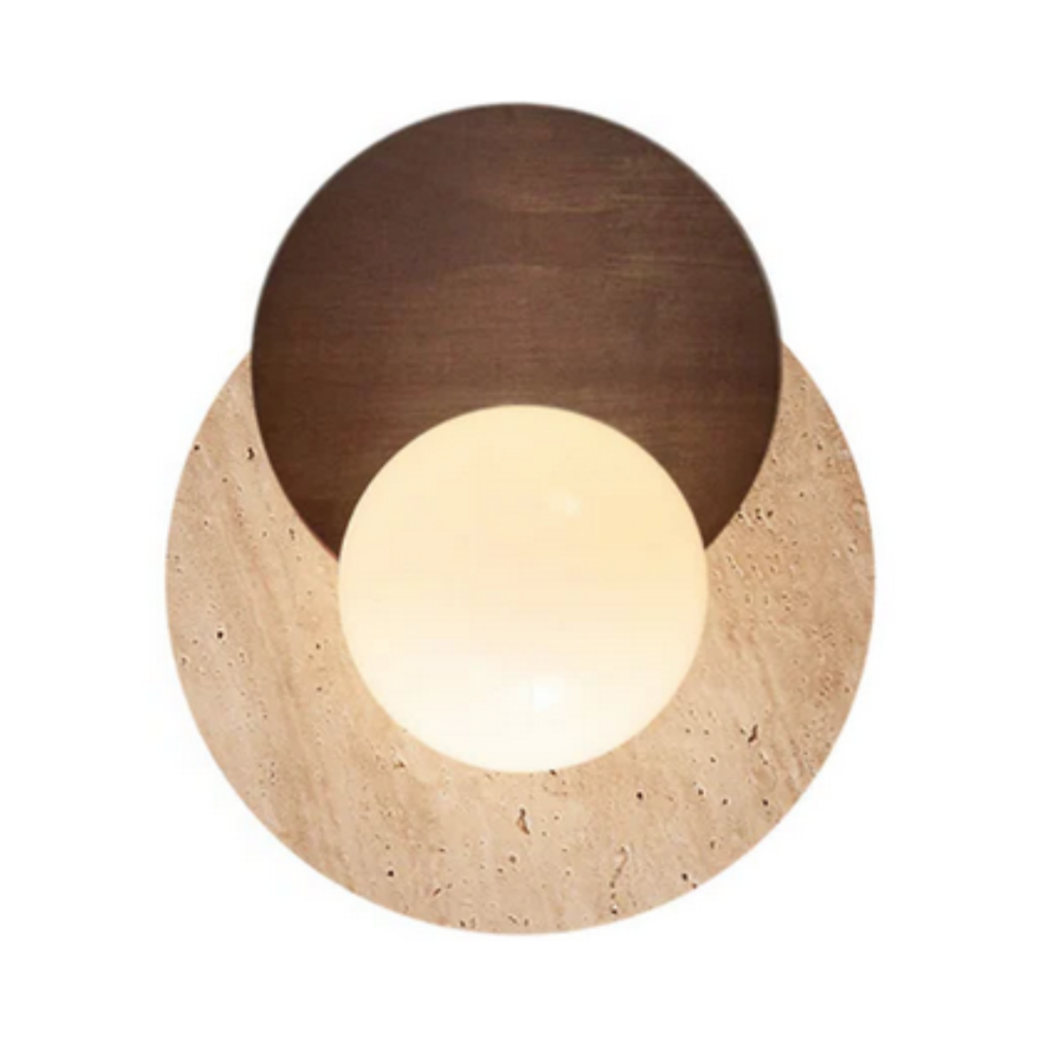 Applique murale éclipse en pierre de travertin naturel et bois foncé | Simone