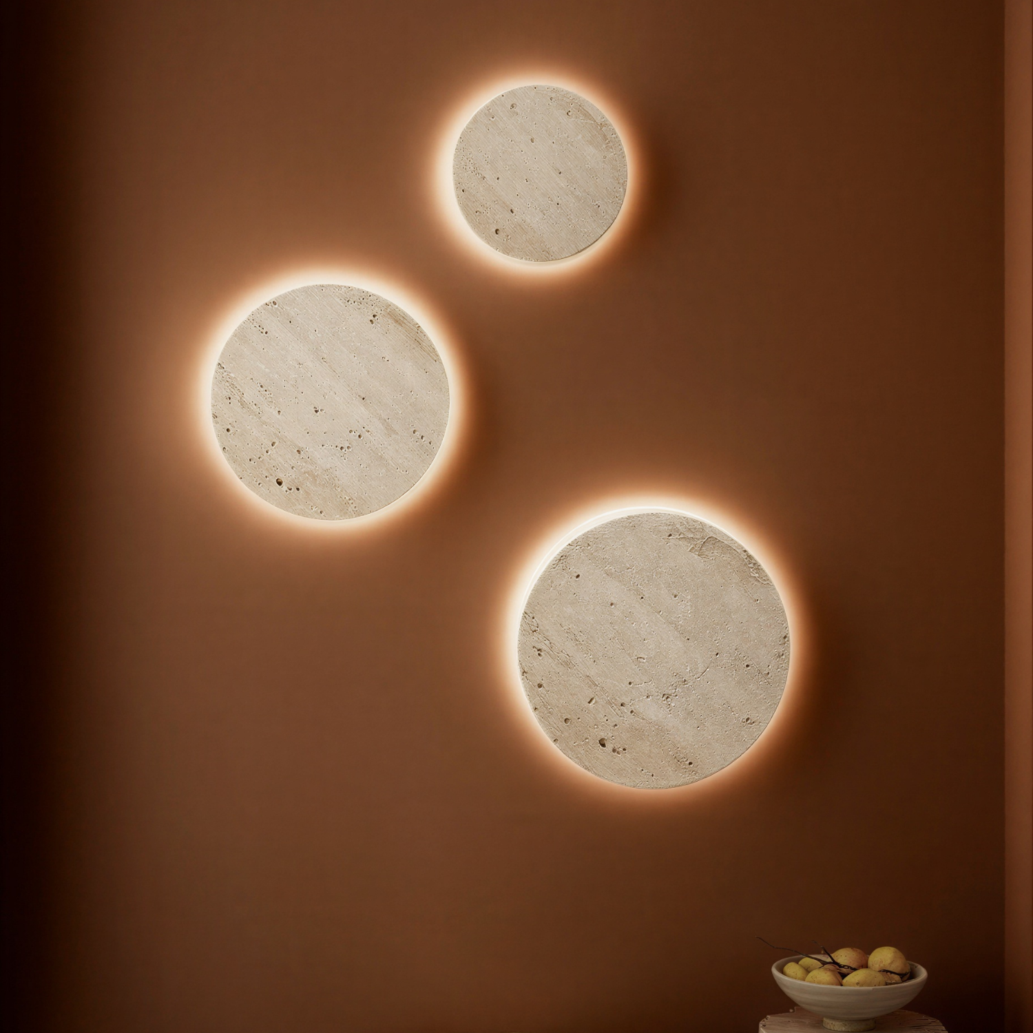 Applique murale ronde en pierre de travertin naturel | Louise