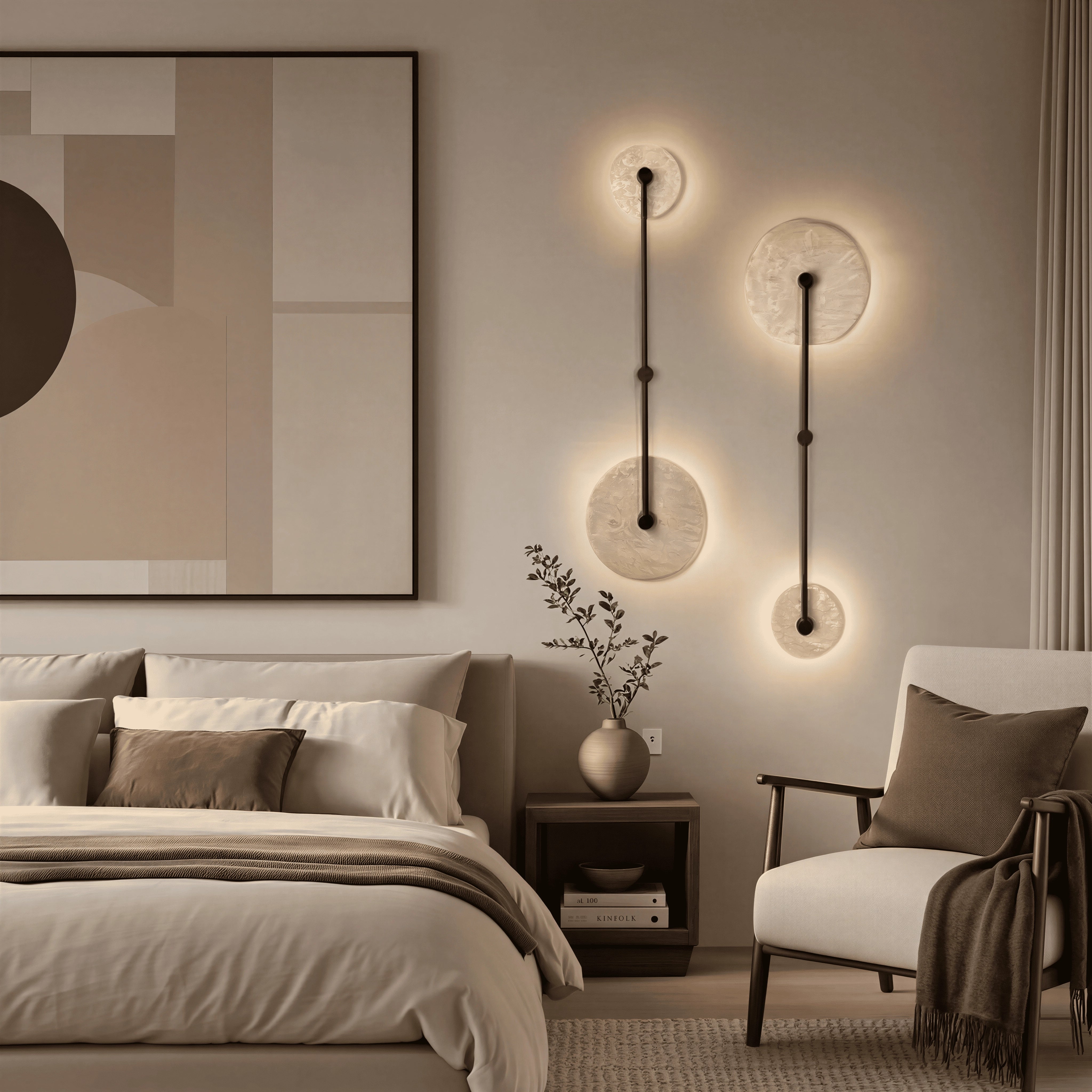 Applique murale design en pierre de travertin et métal noir | Noa