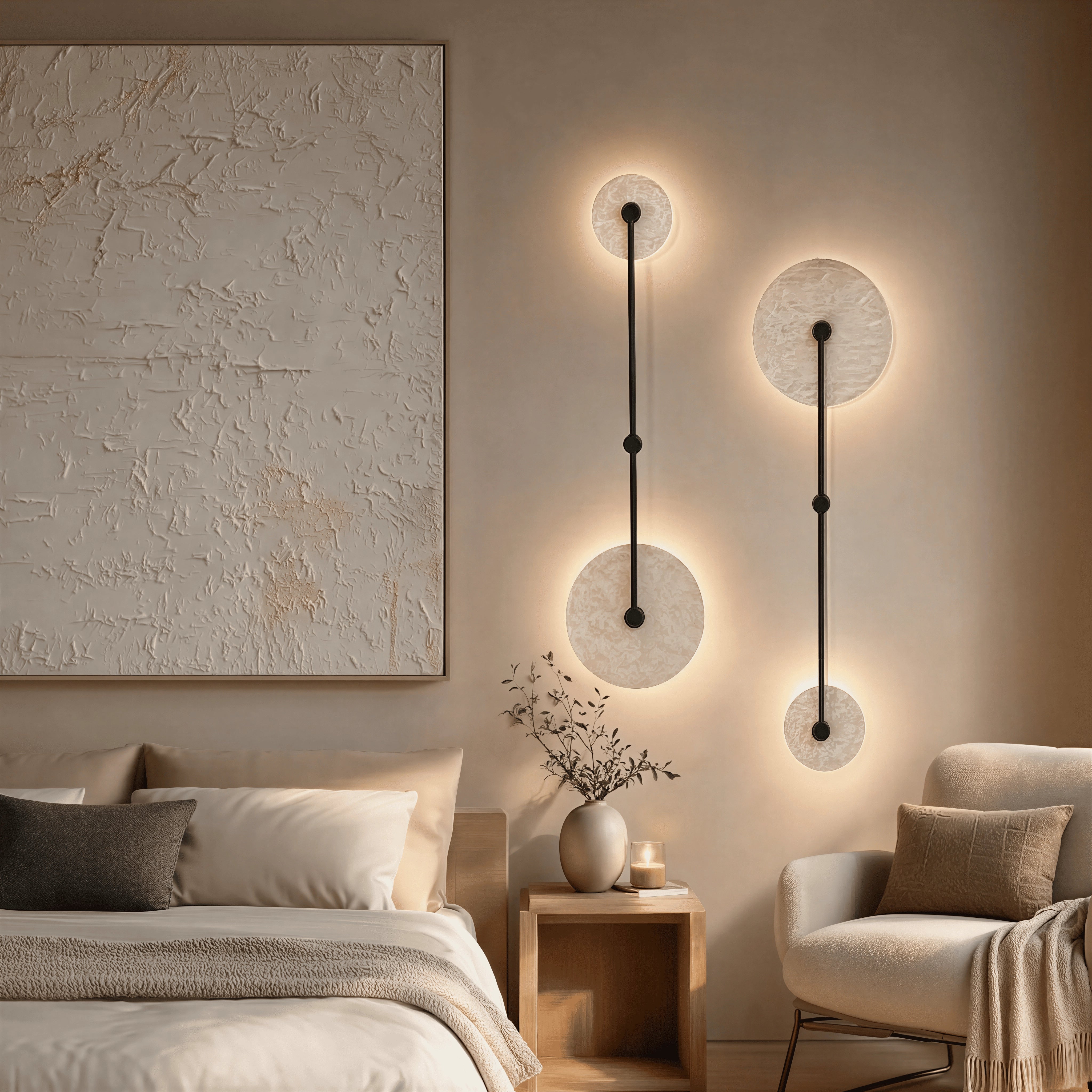 Applique murale design en pierre de travertin et métal noir | Noa